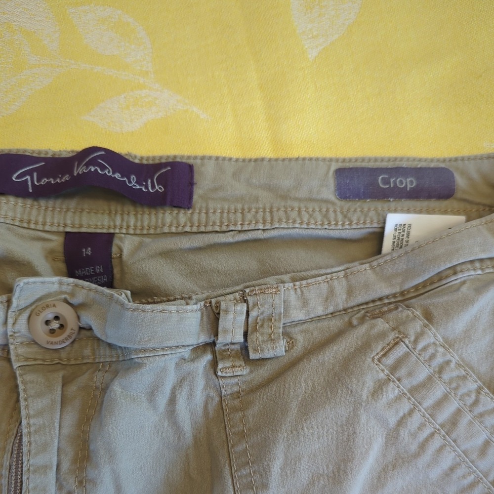 Women Size 14 Crop Pants Tie Ankle Dark Khaki Gloria Vanderbilt